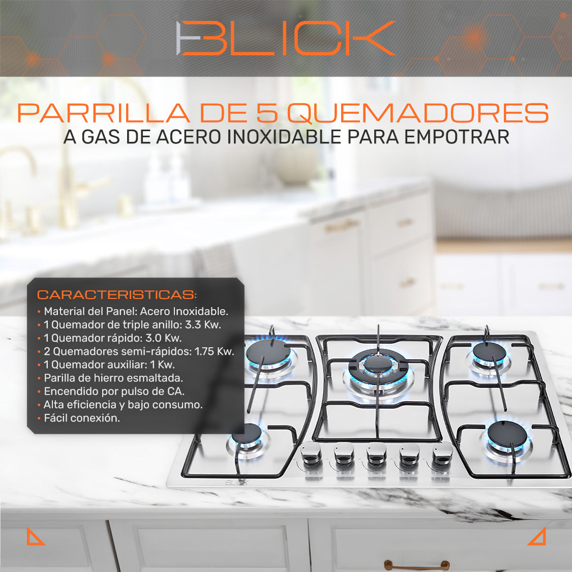 Parrilla Gas Acero Inoxidable de 5 Quemadores