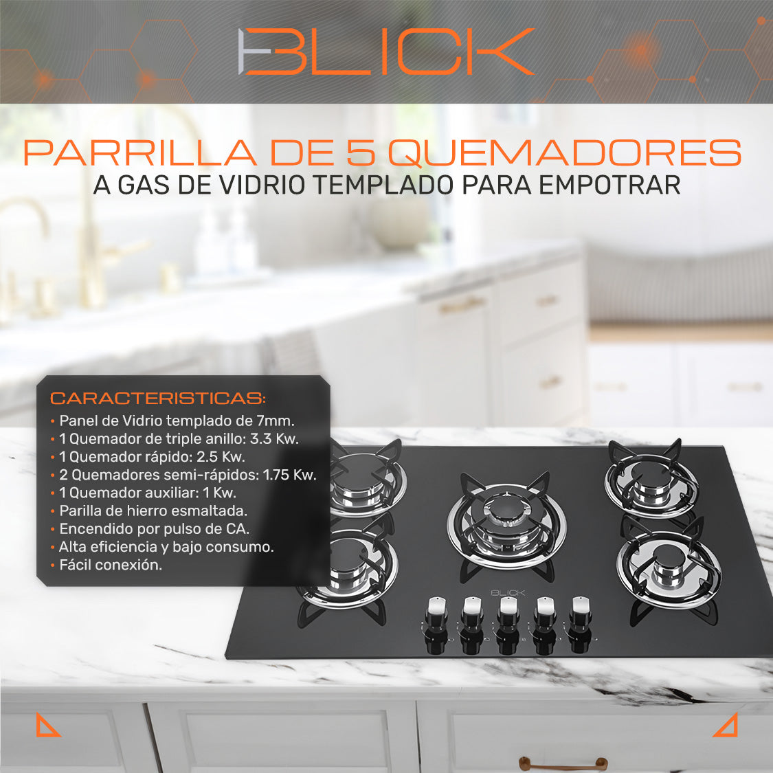 Parrilla Gas Vidrio Templado 5 Quemadores blick