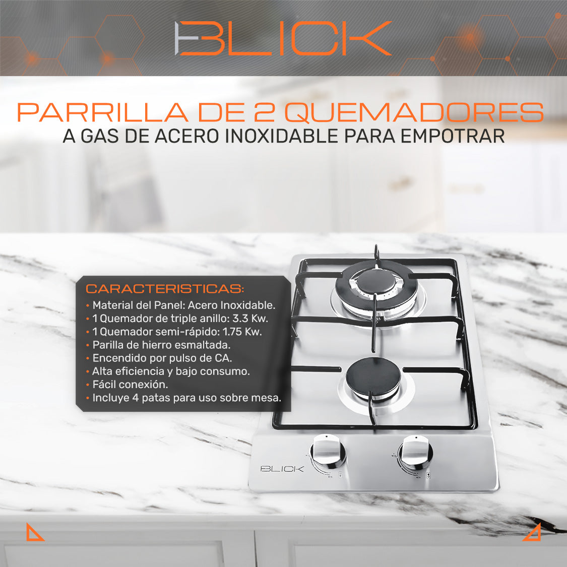 Parrilla de Acero inoxidable 2 Quemadores