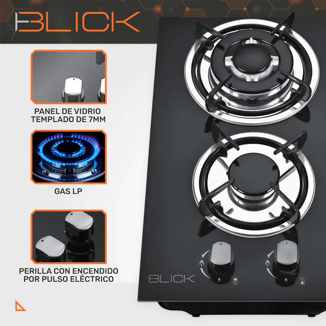 Parrilla Gas Vidrio Templado 2 Quemadores