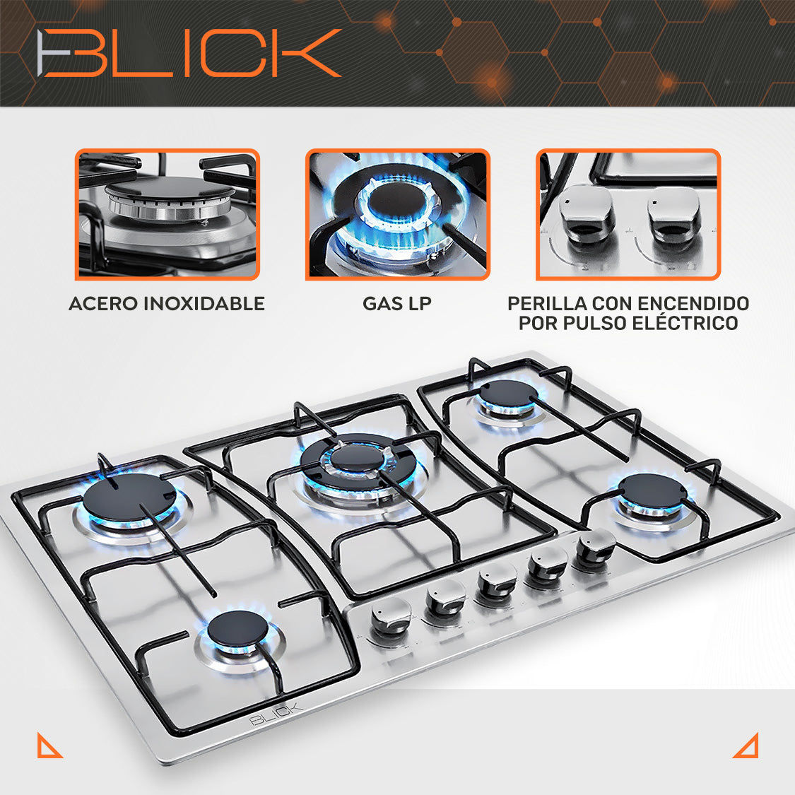 Parrilla Gas Acero Inoxidable de 5 Quemadores