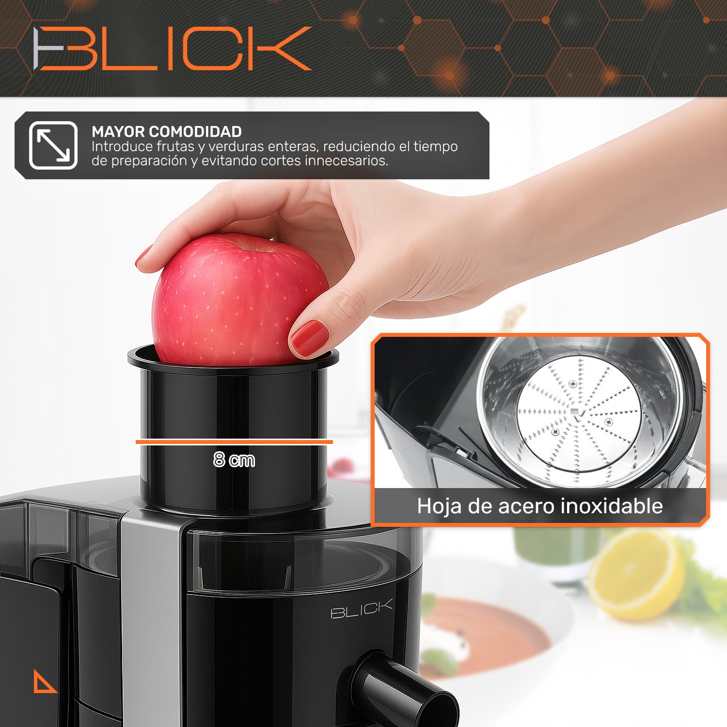 Extractor De Jugos Electrico 400w 2 Velocidades 600ml Blick Negro Brillante