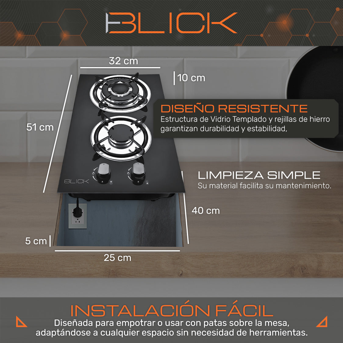 Parrilla Gas Vidrio Templado 2 Quemadores