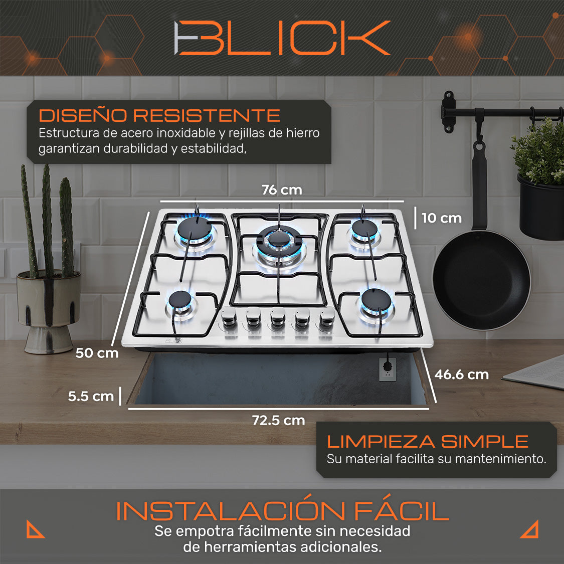 Parrilla Gas Acero Inoxidable de 5 Quemadores