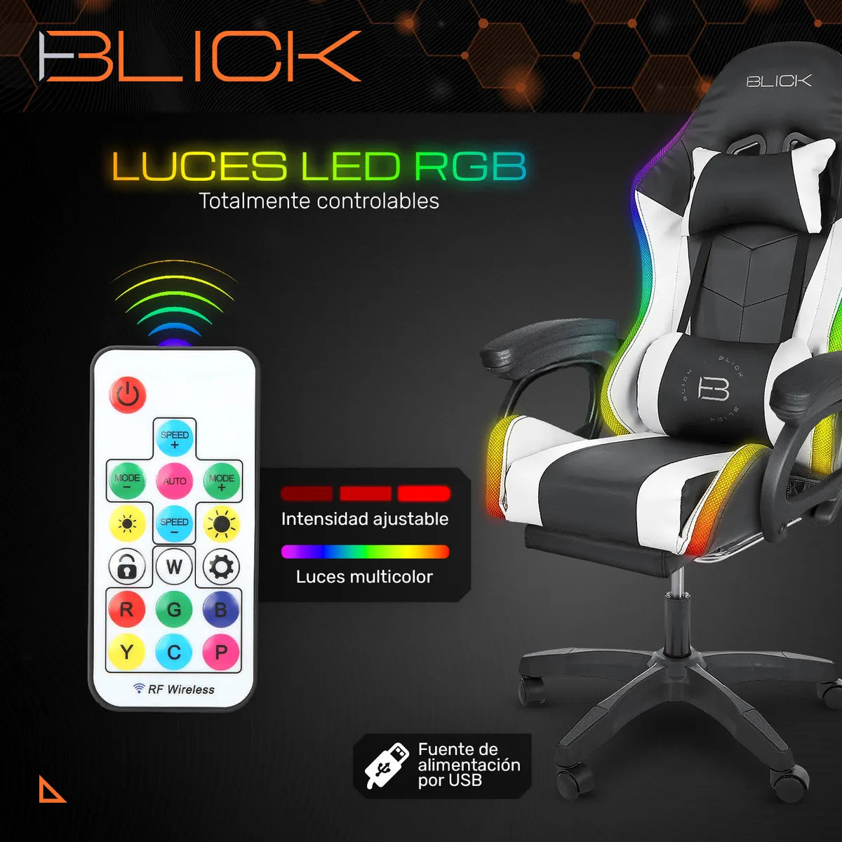 Silla Gamer Con Luz Led Rgb Masajes De 6 Puntos Bocinas Bluetooth