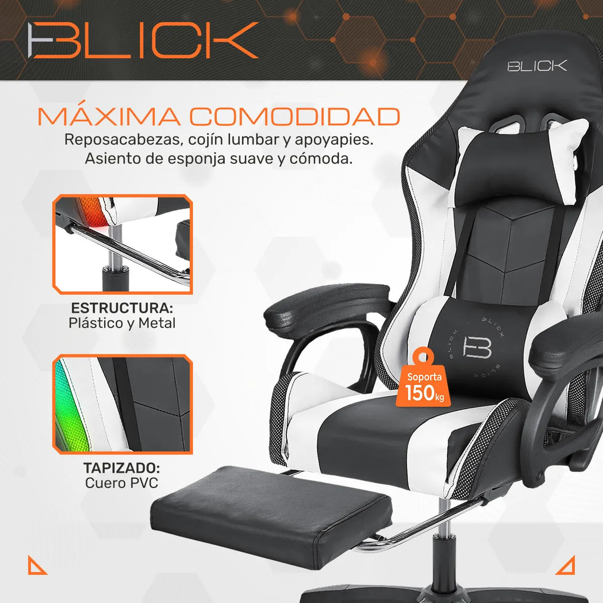 Silla Gamer Con Luz Led Rgb Masajes De 6 Puntos Bocinas Bluetooth