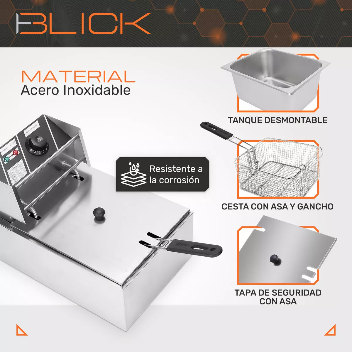 Freidora Aceite Eléctrica 1600w 6lt Industrial Acero Blick
