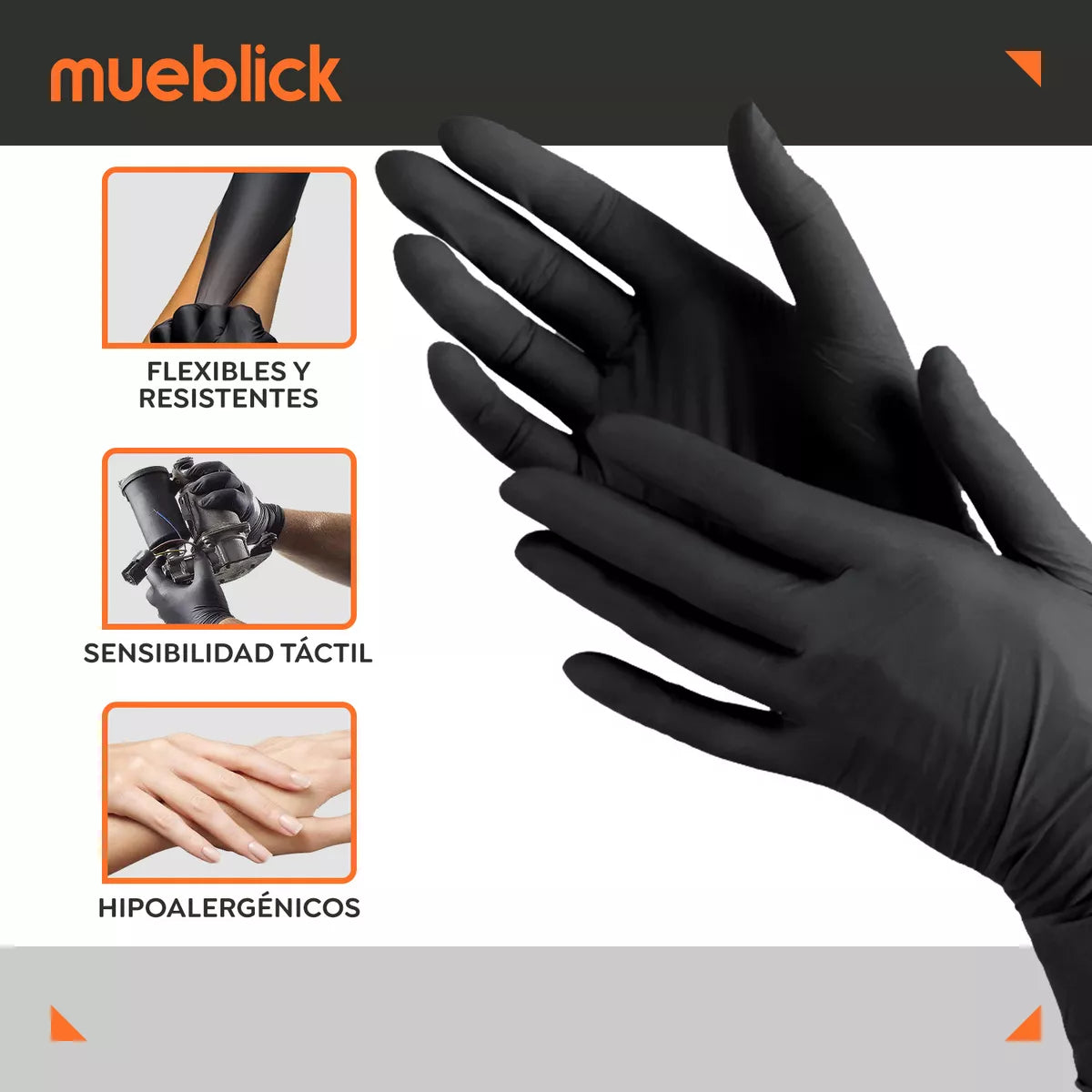 Guantes De Nitrilo Vinil Libre De Látex Sin Polvo Negro