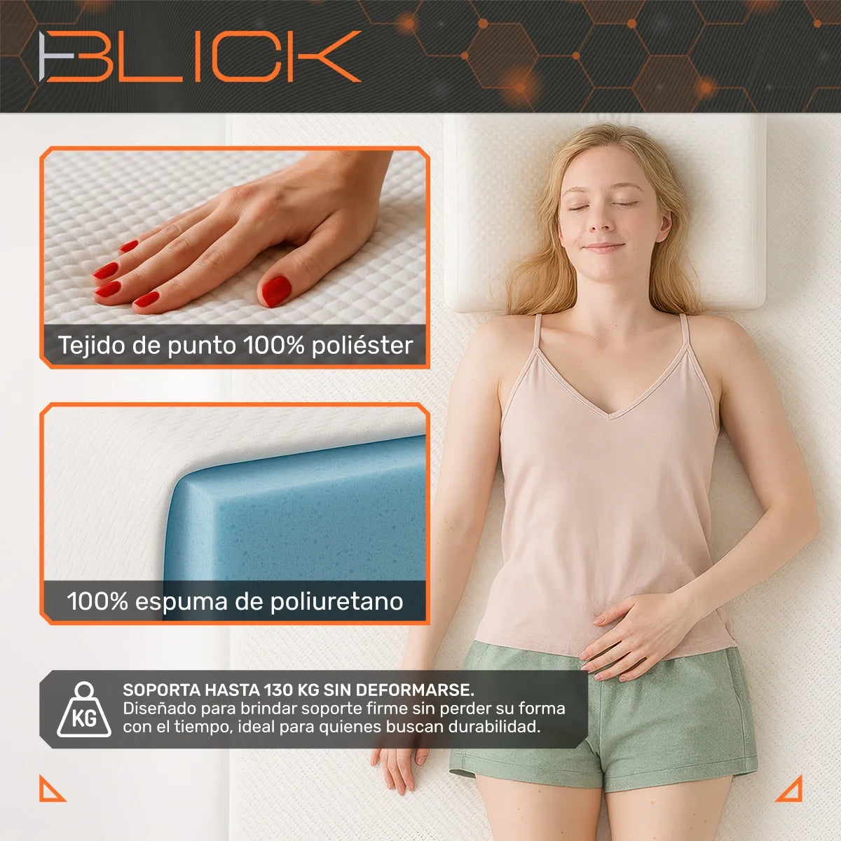 Colchón Memory Foam Blick Firme, Soporta 180 kg, Color Blanco