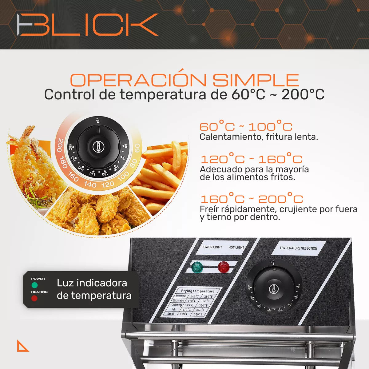 Freidora Aceite Eléctrica 1600w 6lt Industrial Acero Blick