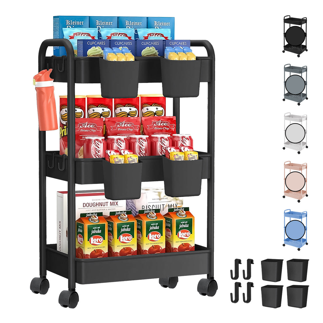 Carrito Organizador Multiusos 3 Niveles Auxiliar Ruedas 360