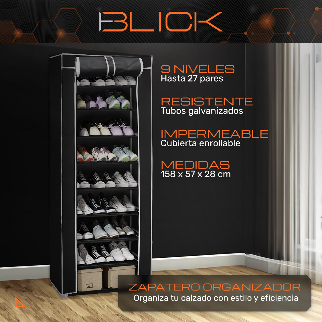 Zapatera Organizador 9 Niveles Capacidad 27 Pares Closet  Blick