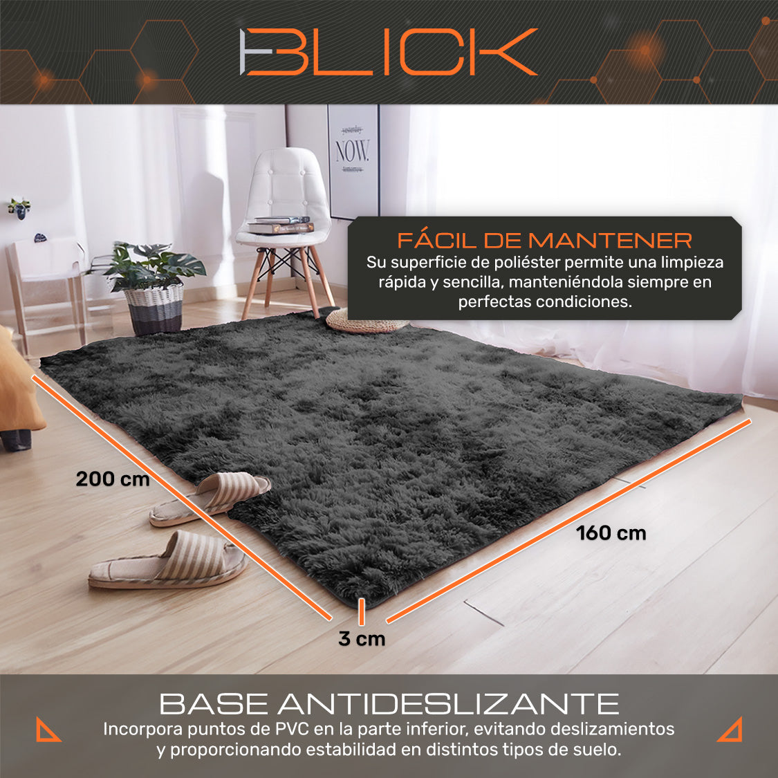Alfombra De Sala Suave Afelpada Antideslizante 160 X 200 Cm