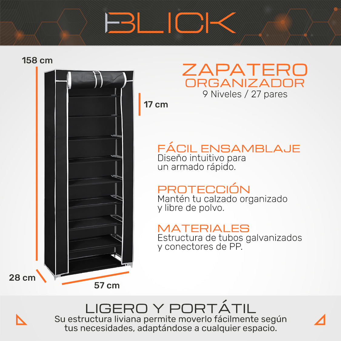 Zapatera Organizador 9 Niveles Capacidad 27 Pares Closet  Blick