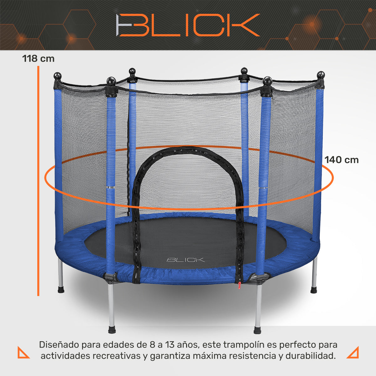 Trampolín Brincolín Estructura De Acero, Red De Seguridad, Acolchonado 360°, Diámetro 140 Cm X Alto 118 Cm, Soporta 150kg