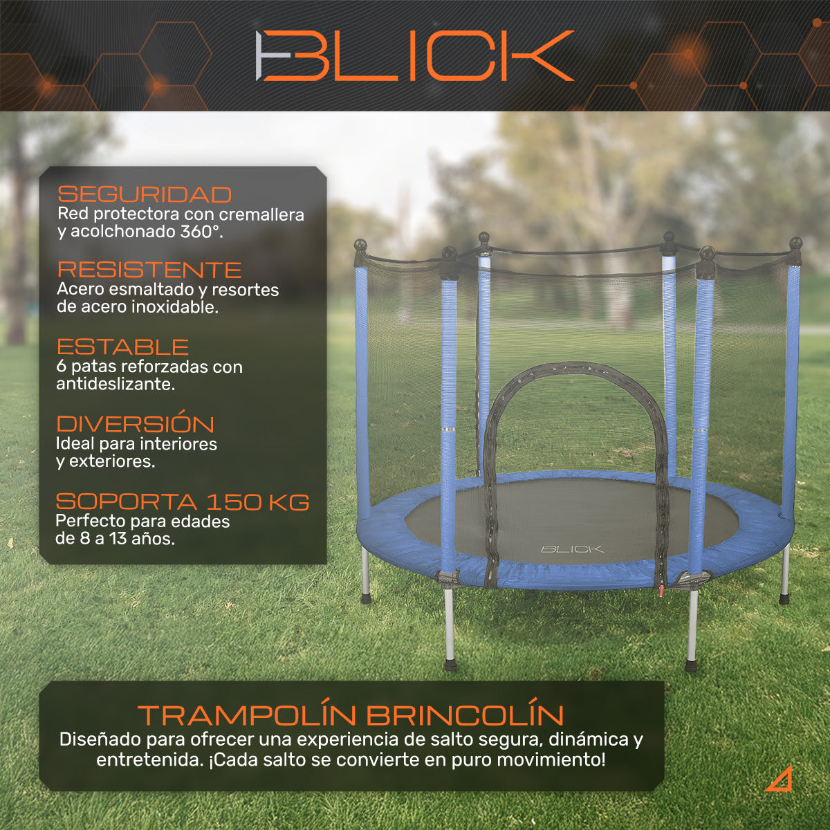 Trampolín Brincolín Estructura De Acero, Red De Seguridad, Acolchonado 360°, Diámetro 140 Cm X Alto 118 Cm, Soporta 150kg