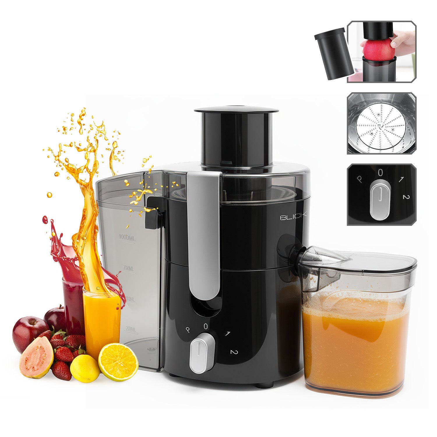 Extractor De Jugos Electrico 400w 2 Velocidades 600ml Blick Negro Brillante