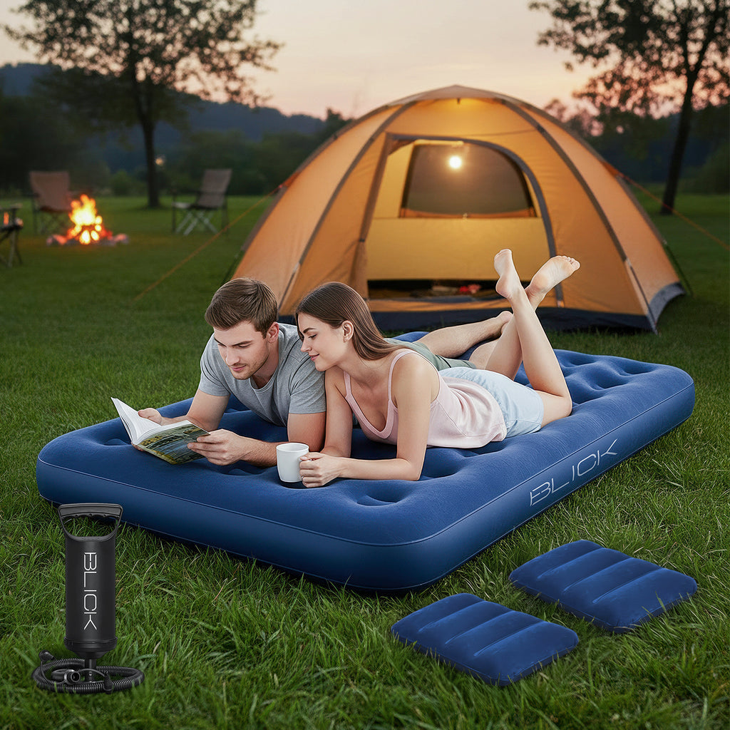 Colchón Inflable Matrimonial Cama + 2 Almohadas Bomba Blick Azul