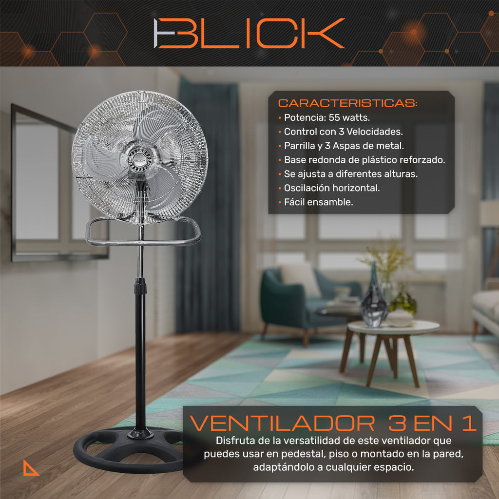 Ventilador De Pie 3 En 1 Pedestal Piso Pared Mesa 50cm 18´´