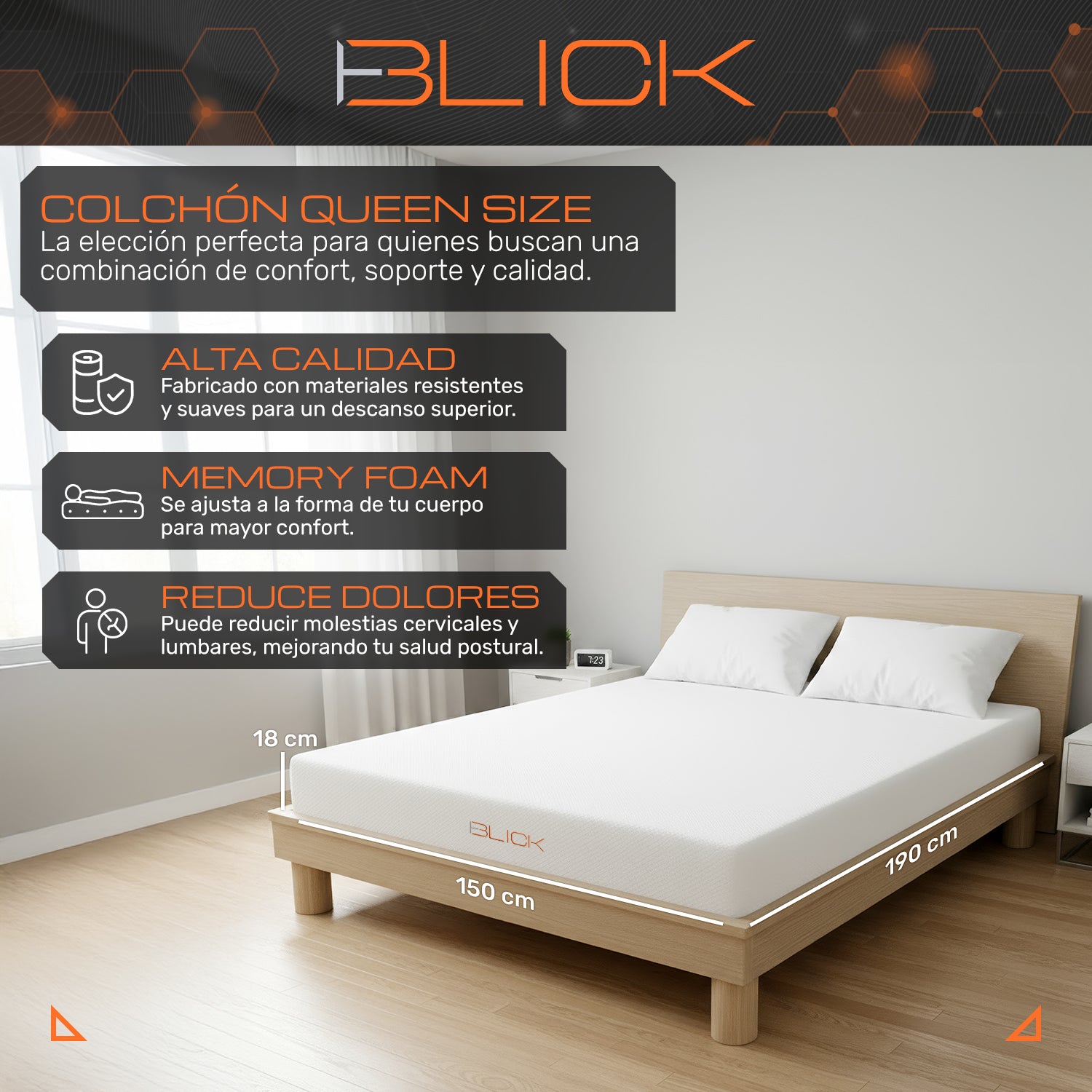 Colchón Memory Foam Blick Firme, Soporta 180 kg, Color Blanco