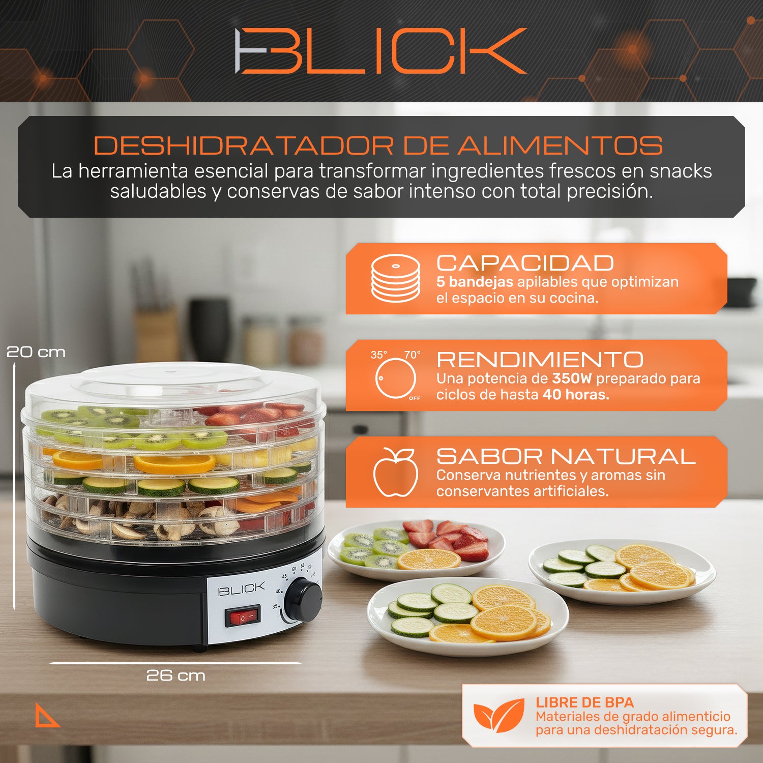 Deshidratador De Alimentos 5 Bandejas Frutas Verduras Blick