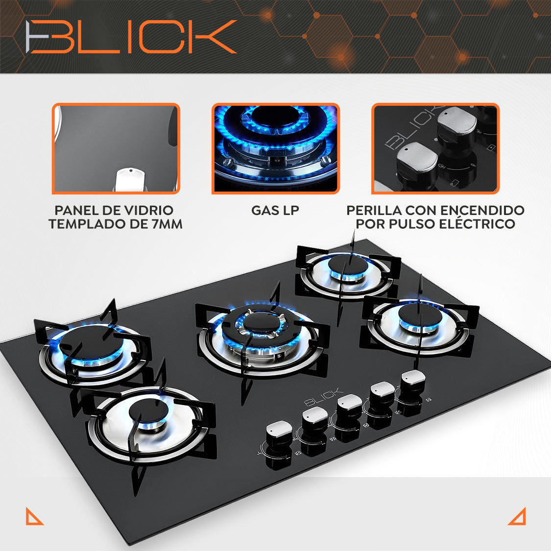 Parrilla Gas Vidrio Templado 5 Quemadores blick
