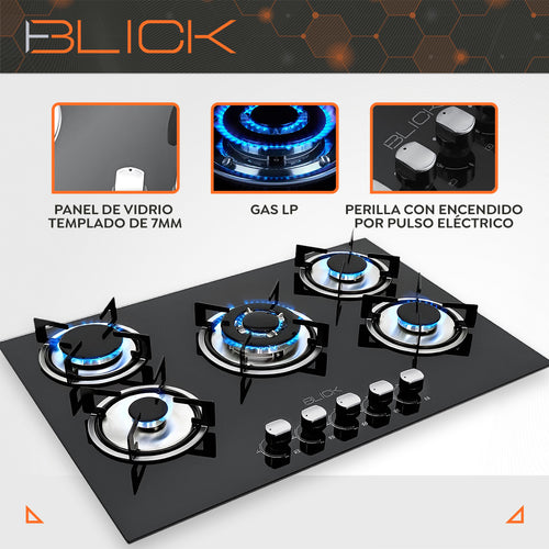 Parrilla Gas Vidrio Templado 5 Quemadores Blick
