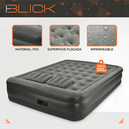 Colchón inflable eléctrico Blick Queen con 2 almohadas Soporta 200 Kg Bomba Eléctrica Plegable Antideslizante color gris