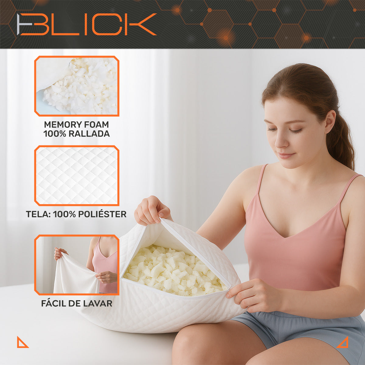 Almohada Almohada Memory Foam Gel Ajustable Cómoda Ergonómica Suave Ligera 64x46 cm Blick Color Blanca