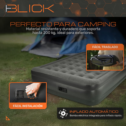 Colchón inflable eléctrico Blick Queen con 2 almohadas Soporta 200 Kg Bomba Eléctrica Plegable Antideslizante color gris