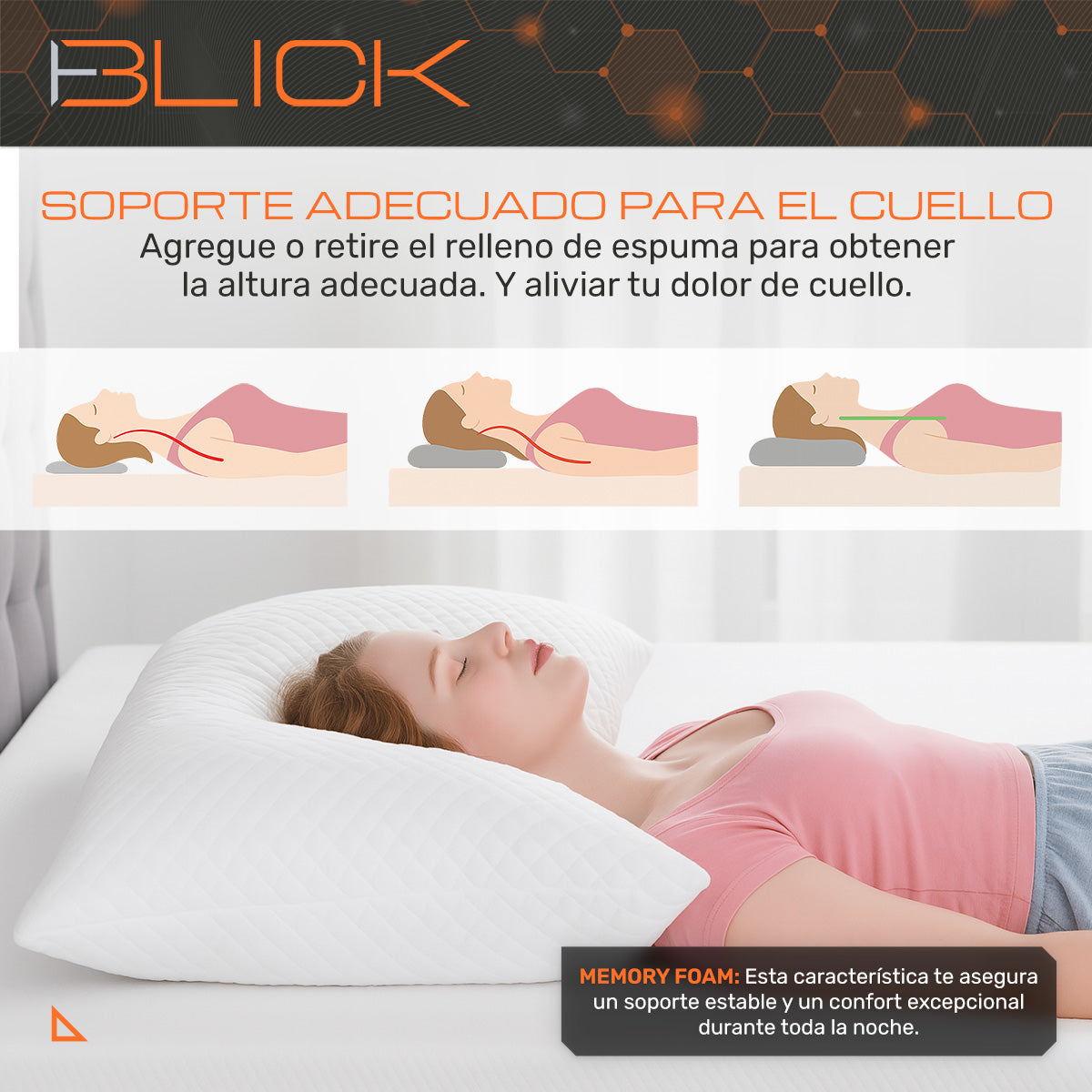 Almohada Almohada Memory Foam Gel Ajustable Cómoda Ergonómica Suave Ligera 64x46 cm Blick Color Blanca