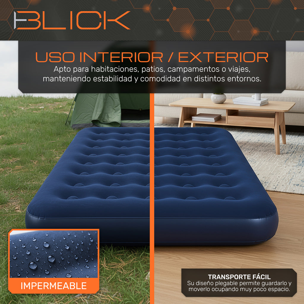 Colchón Inflable Matrimonial Cama + 2 Almohadas Bomba Blick Azul