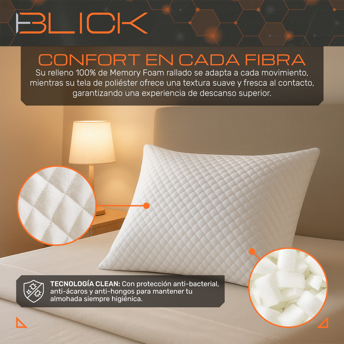 Almohada Almohada Memory Foam Gel Ajustable Cómoda Ergonómica Suave Ligera 64x46 cm Blick Color Blanca