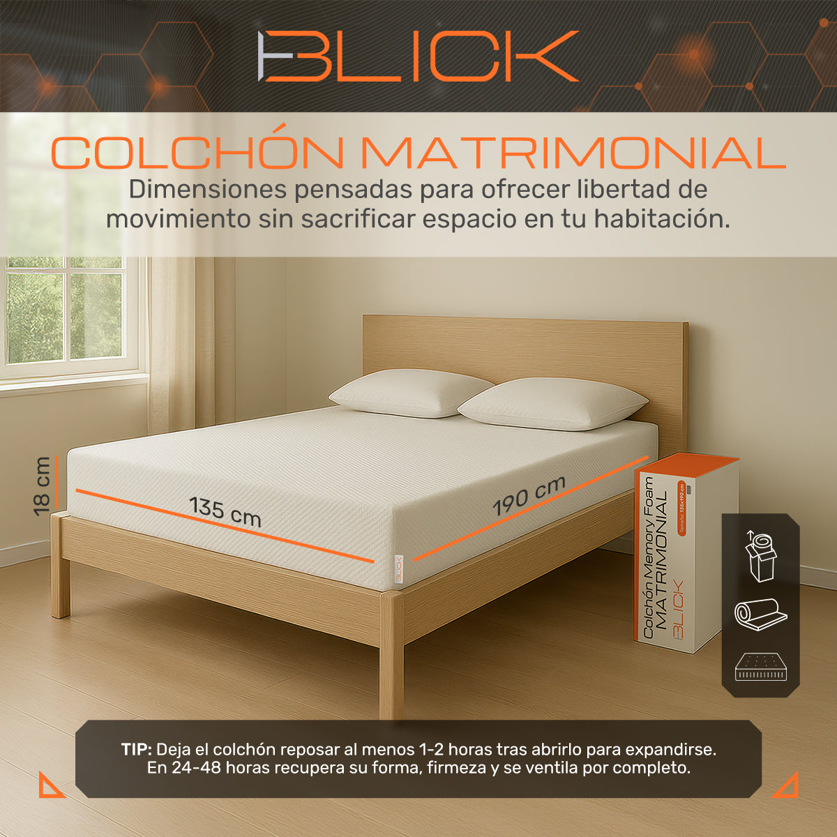 Colchón Memory Foam Blick Firme, Soporta 180 kg, Color Blanco