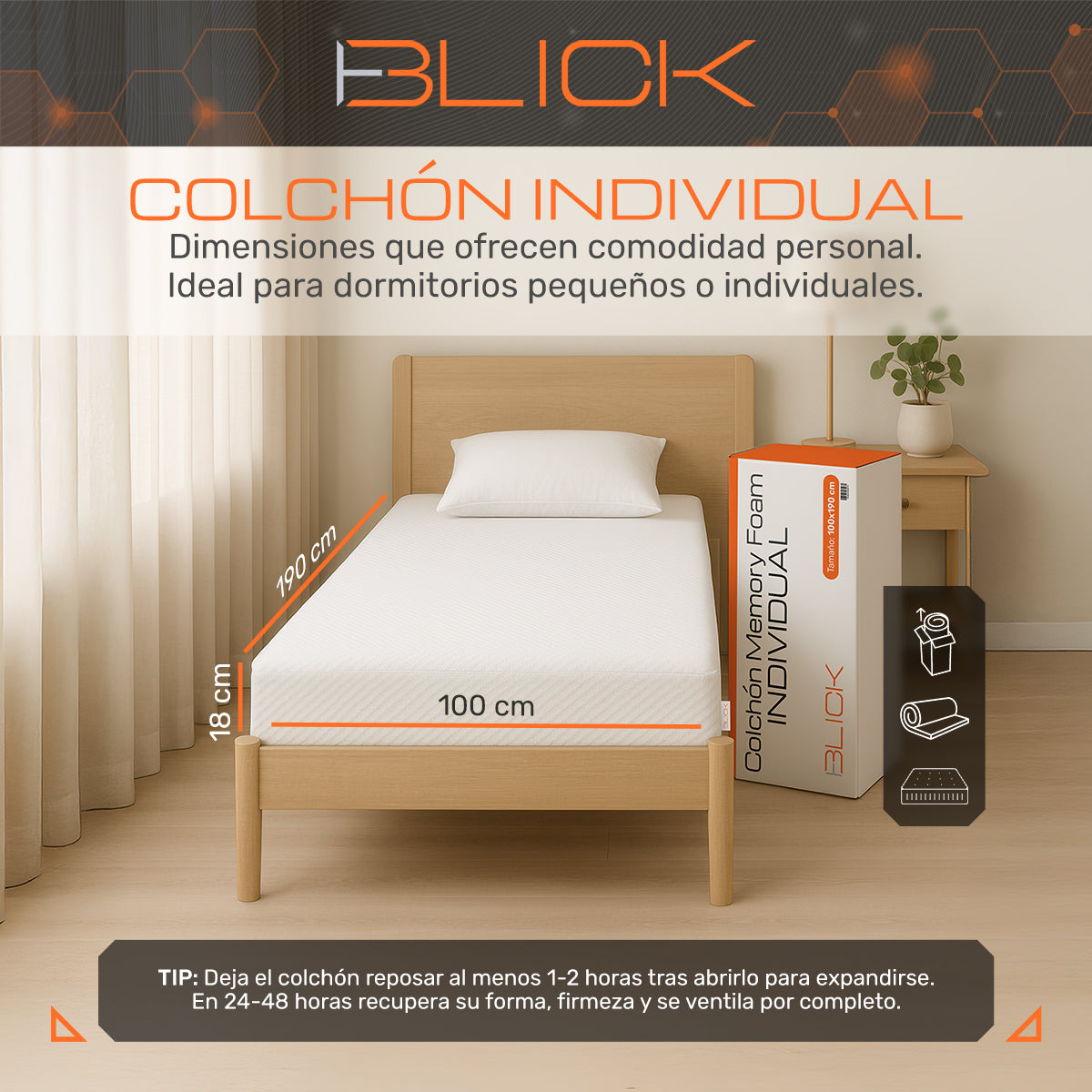 Colchón Memory Foam Blick Firme, Soporta 180 kg, Color Blanco