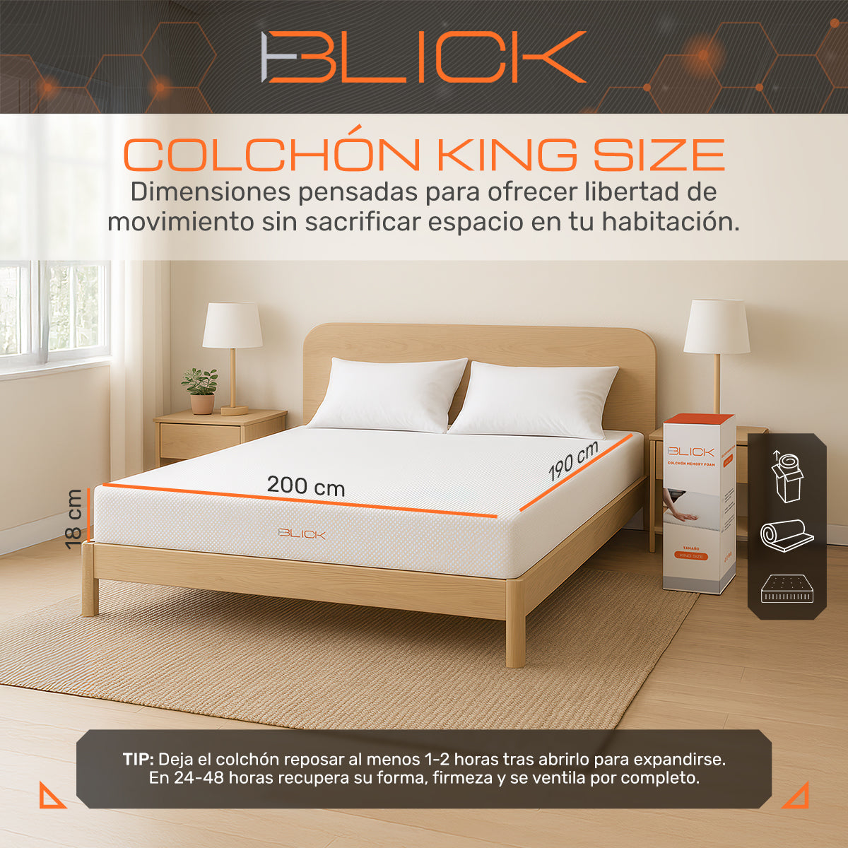 Colchón Memory Foam Blick Firme, Soporta 180 kg, Color Blanco