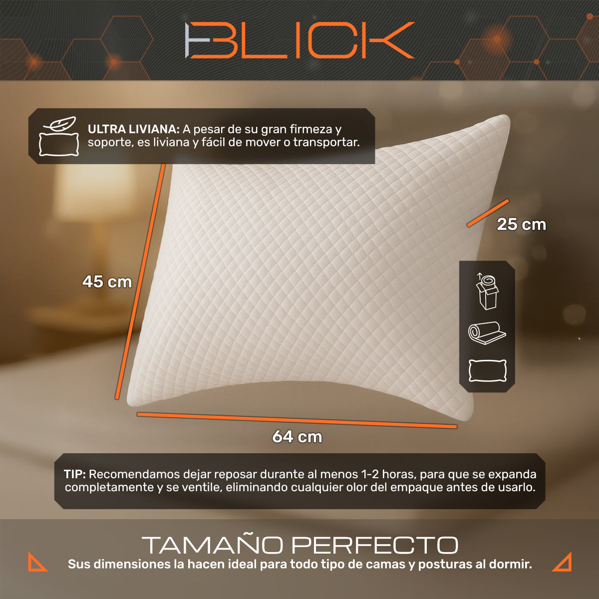 Almohada Almohada Memory Foam Gel Ajustable Cómoda Ergonómica Suave Ligera 64x46 cm Blick Color Blanca