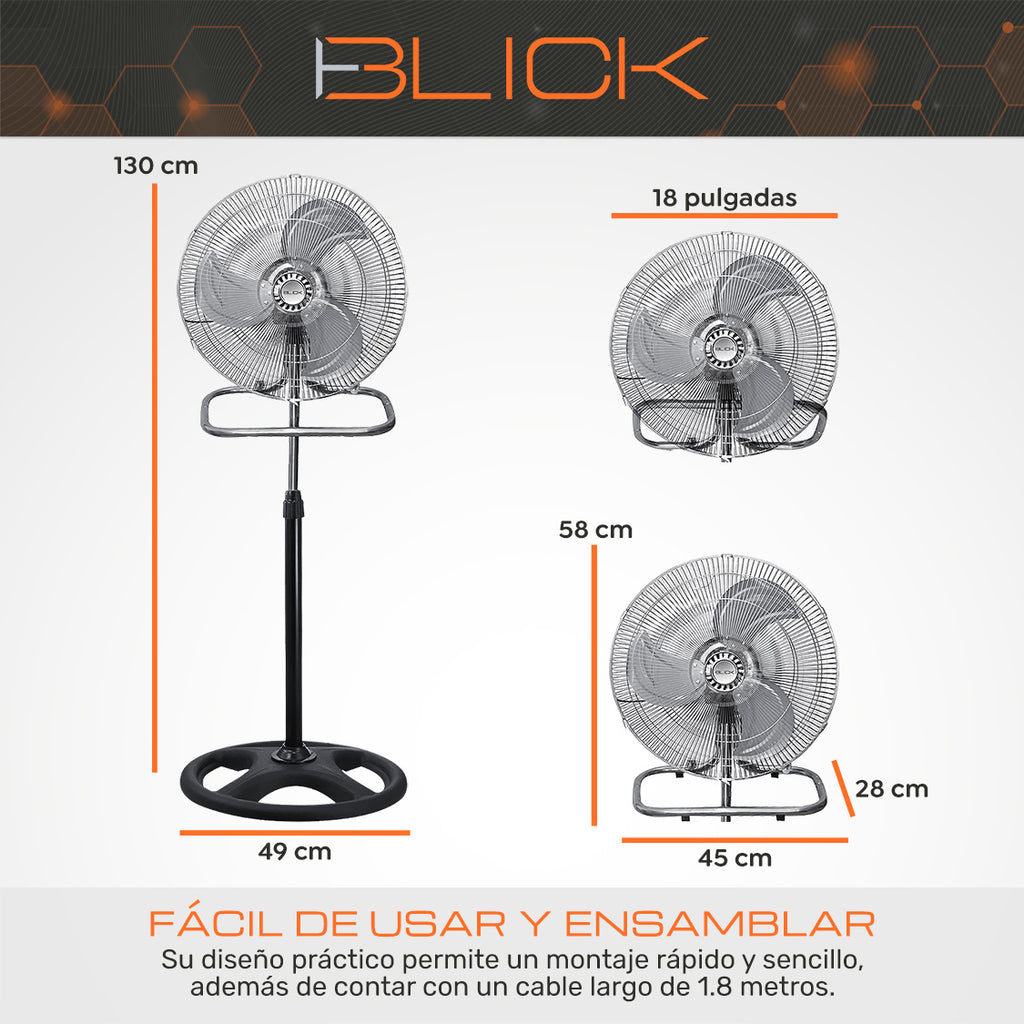 Ventilador De Pie 3 En 1 Pedestal Piso Pared Mesa 50cm 18´´