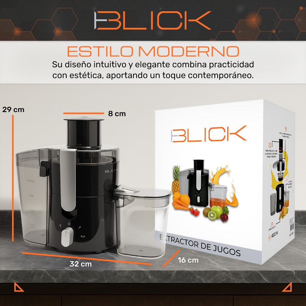 Extractor De Jugos Electrico 400w 2 Velocidades 600ml Blick Negro Brillante
