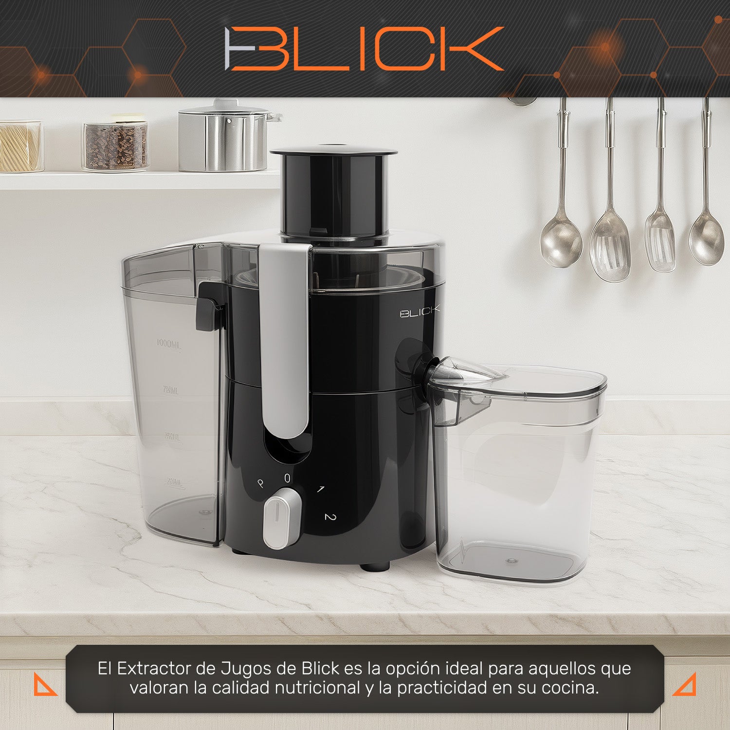 Extractor De Jugos Electrico 400w 2 Velocidades 600ml Blick Negro Brillante