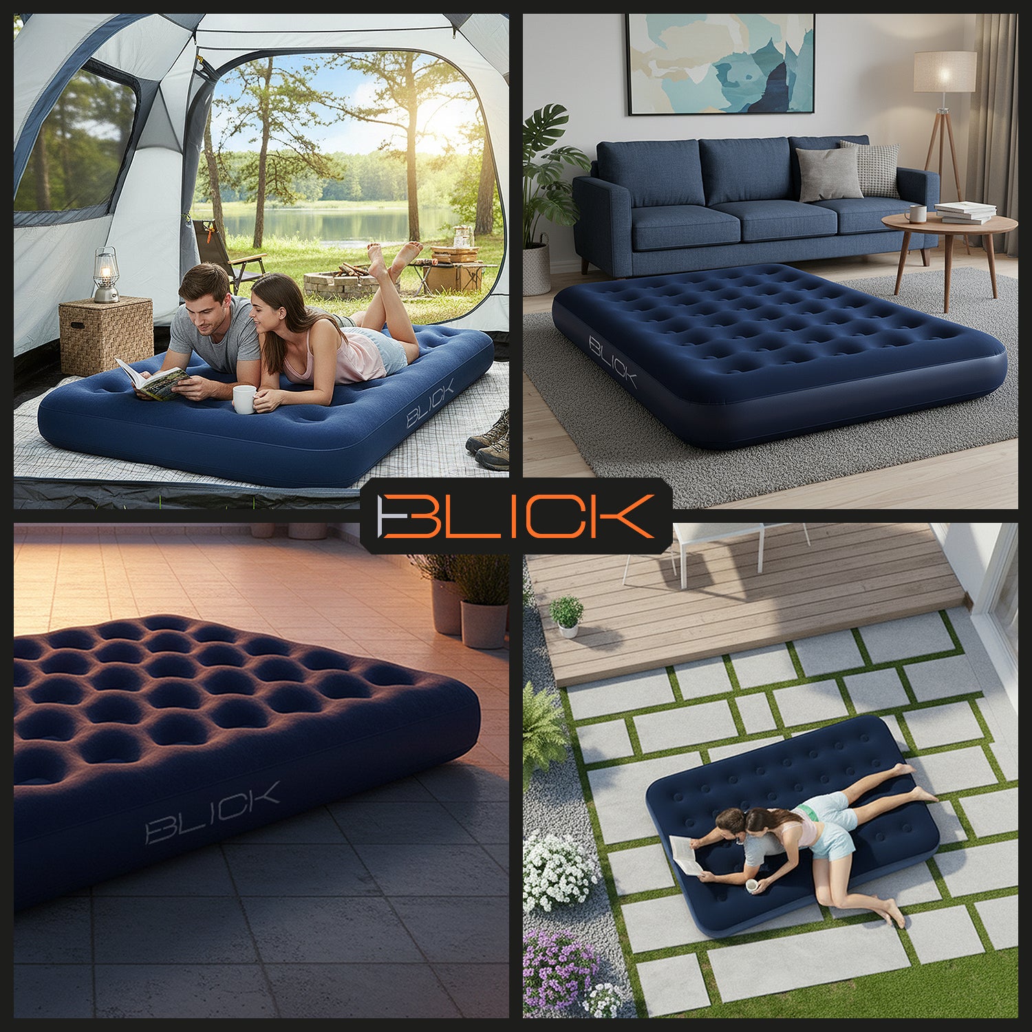 Colchón Inflable Matrimonial Cama + 2 Almohadas Bomba Blick Azul