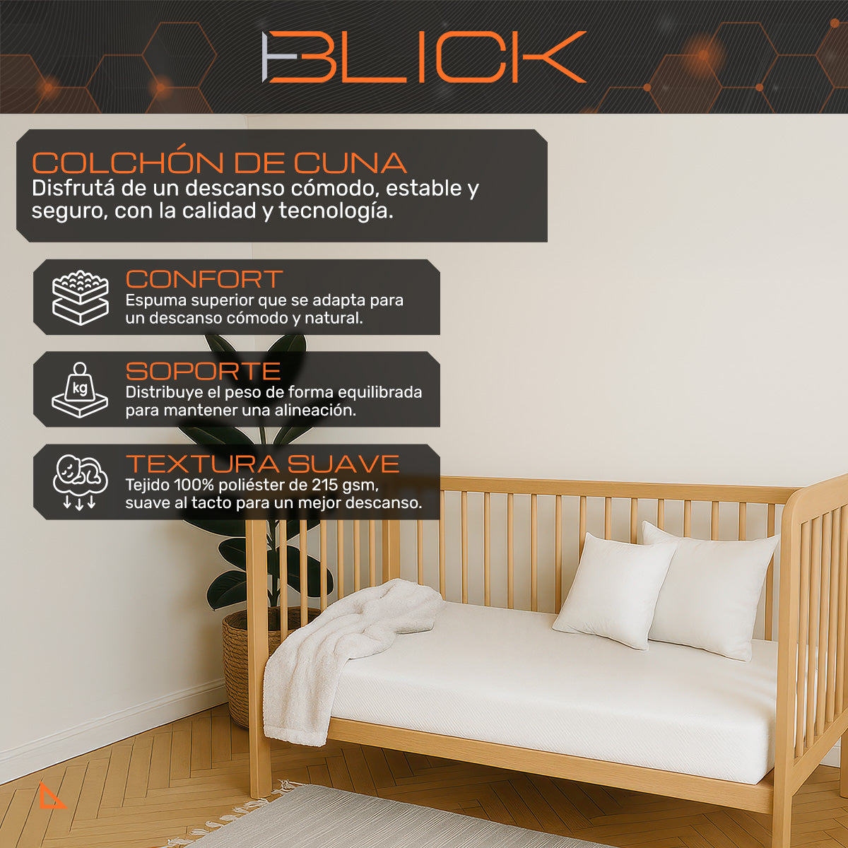 Colchón para cuna memory Foam Espuma Suave y Lavable