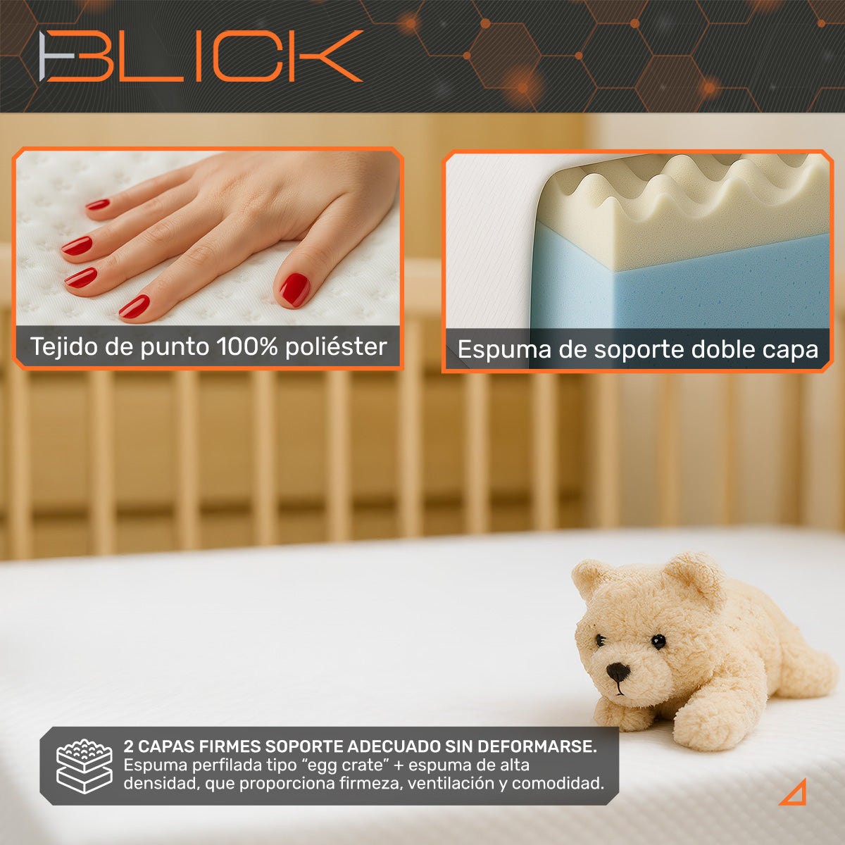Colchón para cuna memory Foam Espuma Suave y Lavable