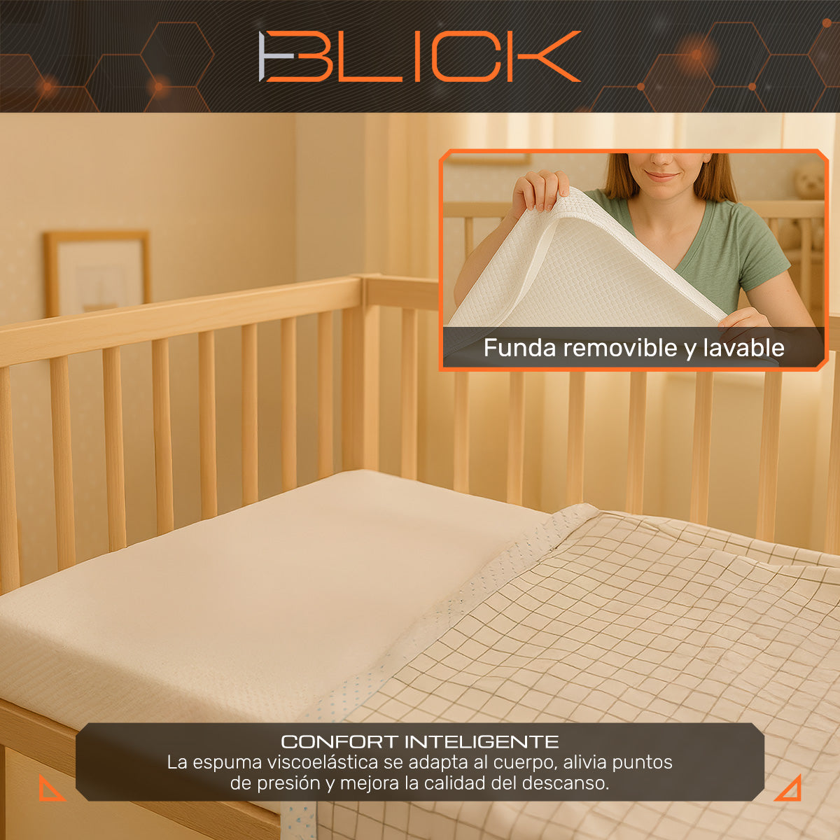Colchón para cuna memory Foam Espuma Suave y Lavable
