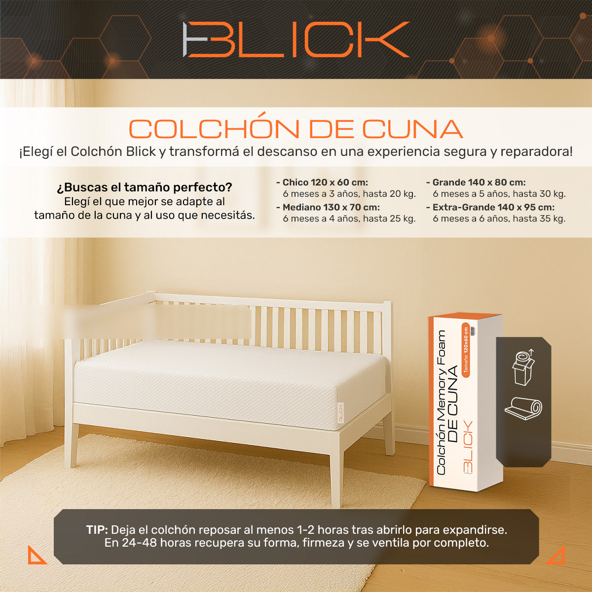 Colchón para cuna memory Foam Espuma Suave y Lavable