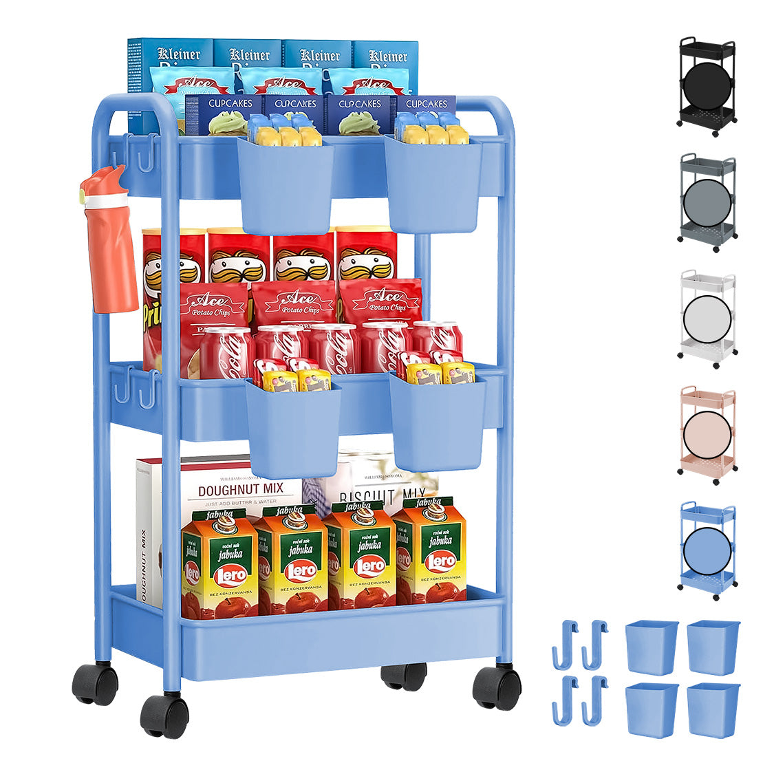 Carrito Organizador Multiusos 3 Niveles Auxiliar Ruedas 360