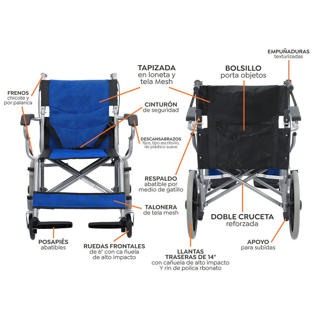 Silla de Ruedas Traslado Plegable Todoterreno