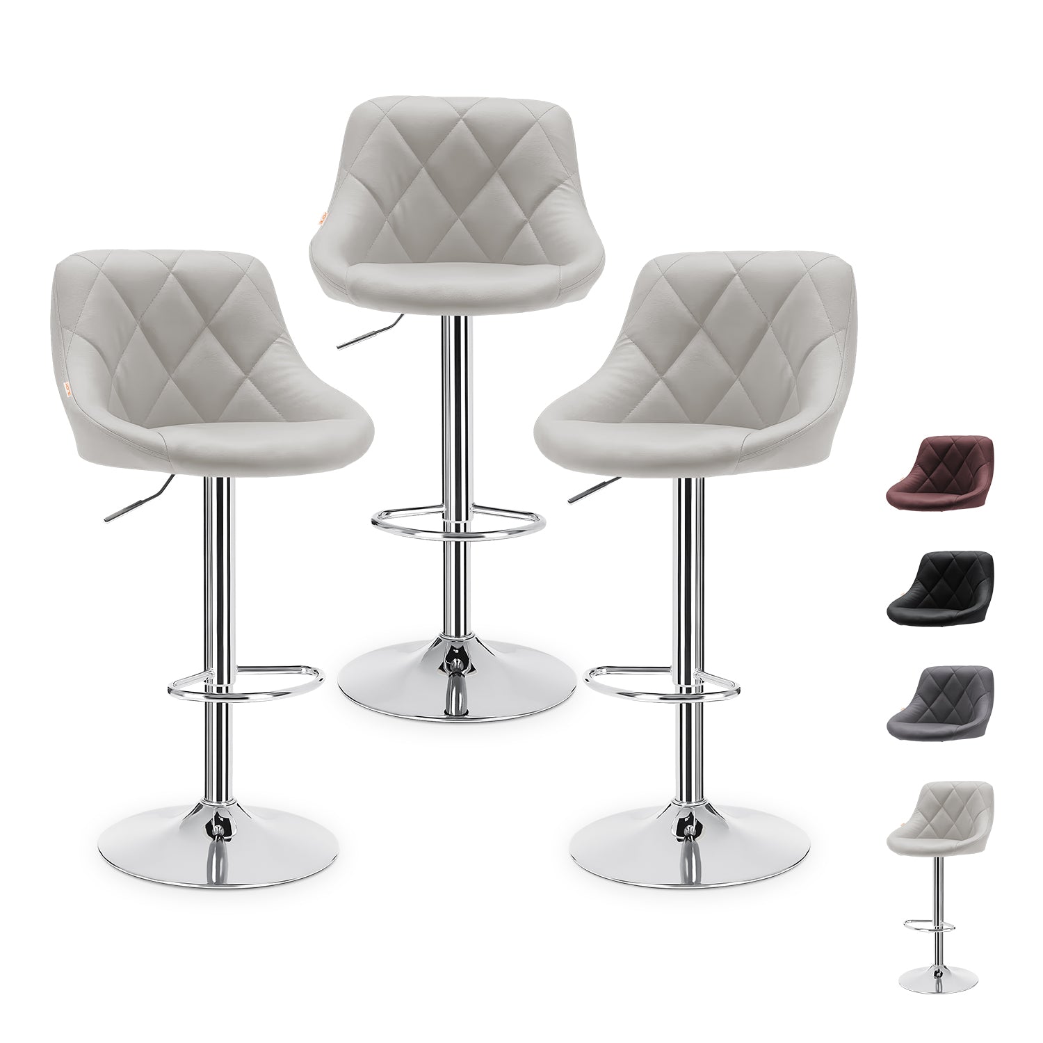 Set de 3 Bancos con Respaldo Acero Redondo Ajustables de Altura