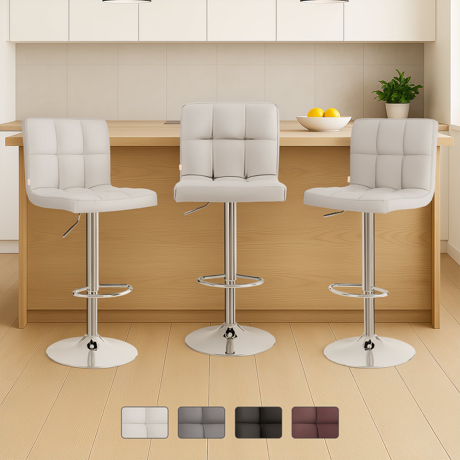 Set 3 Bancos Altos Cocina Barra Silla Desayunador  Estructura Cromado