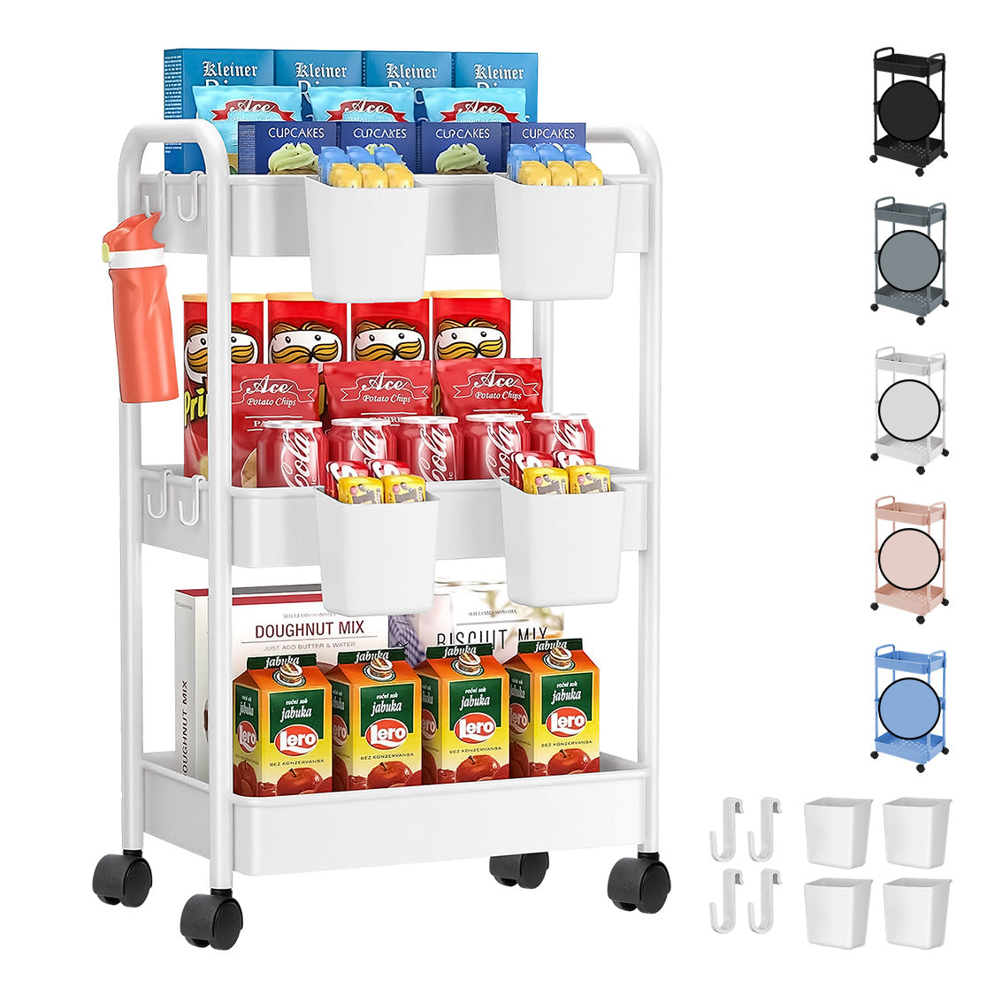 Carrito Organizador Multiusos 3 Niveles Auxiliar Ruedas 360